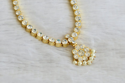 Gold tone AD white stone attigai(necklace) dj-50438