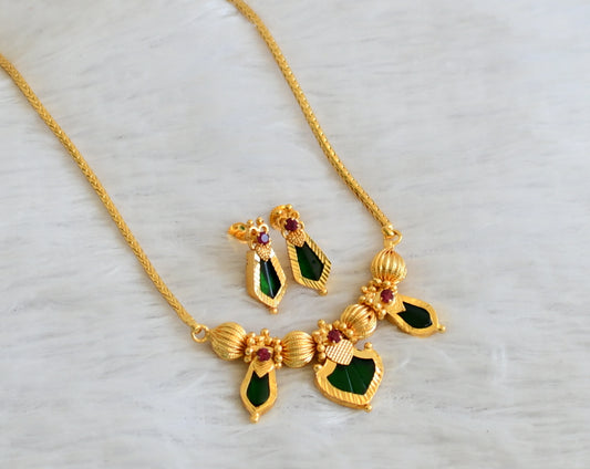 Gold tone kerala style pink-green palakka nagapadam necklace set dj-47675
