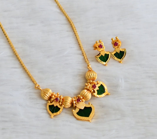Gold tone kerala style pink-green palakka chain set dj-48060