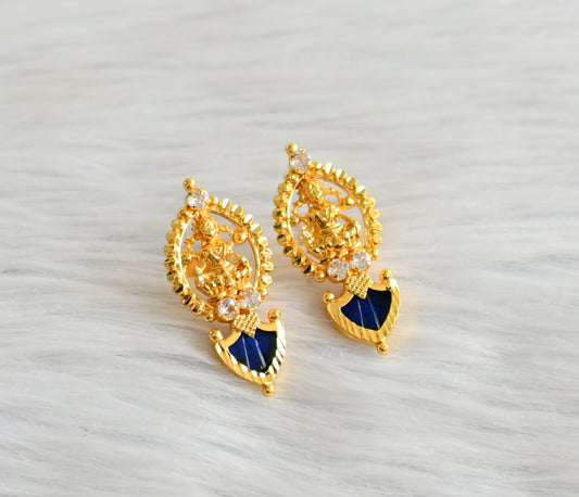 Gold tone kerala style blue-white lakshmi palakka earrings dj-45070