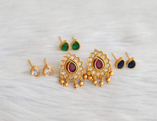 Matte finish cz ruby-green-blue-white changeable earrings dj-43484