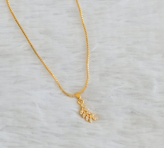 Gold tone 18 inches chain with cz white stone leaf pendant dj-50437