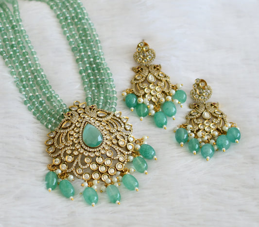 Antique gold tone cz sea green beaded peacock victorian short haar set dj-50458
