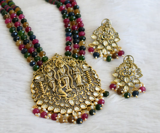 Antique gold tone cz multi color beaded victorian ram parivar short haar set dj-50457