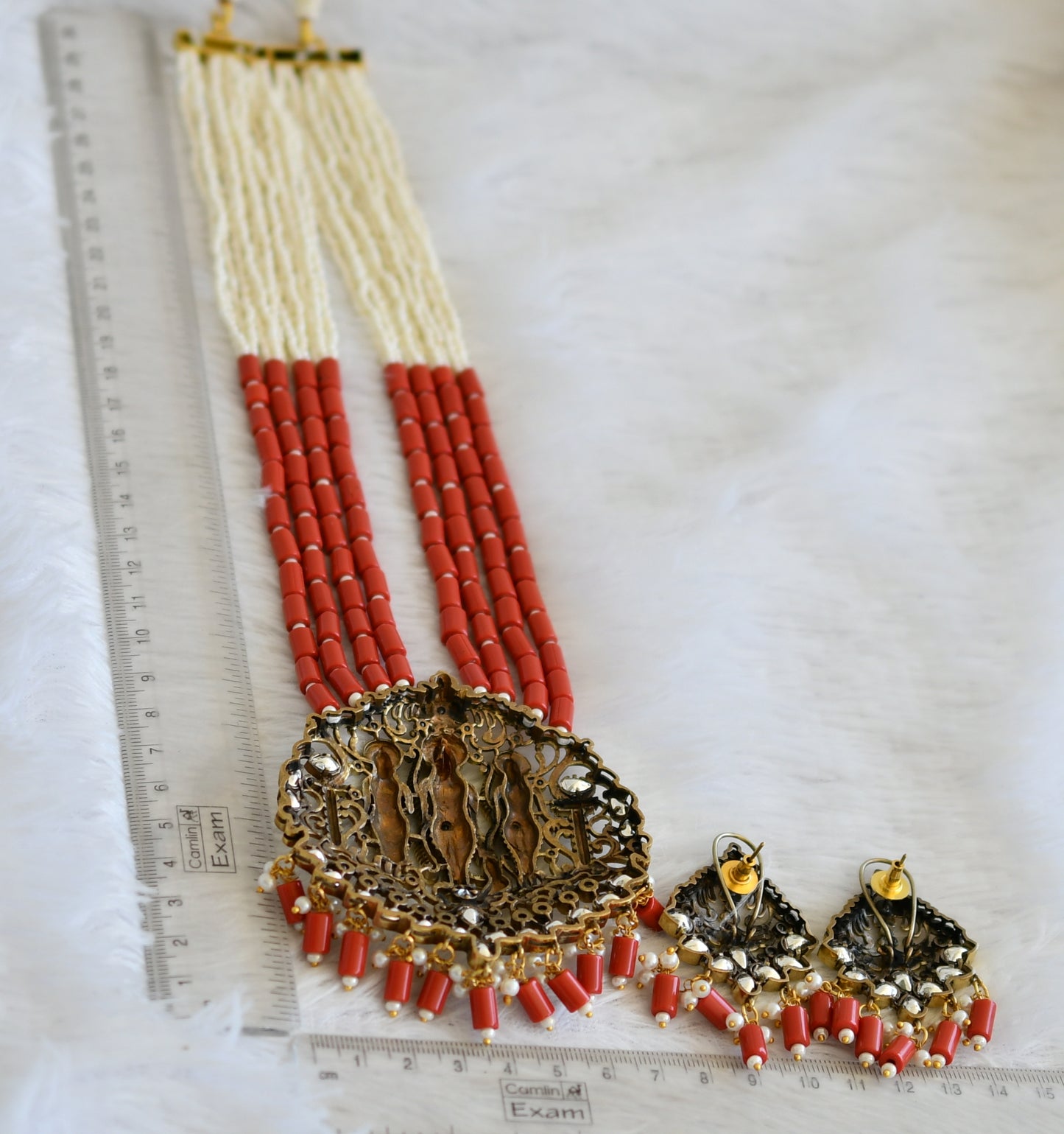 Antique gold tone cz coral victorian ram parivar short haar set dj-50456