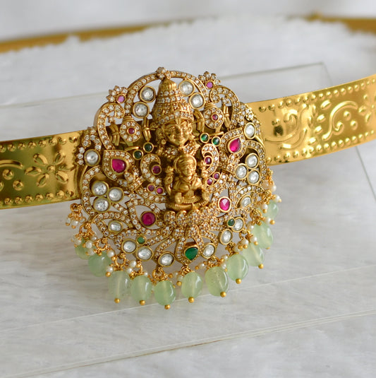 Antique victorian pink-green-white kundan jadau lakshmi venkateswara waist band/hip belt dj-46764