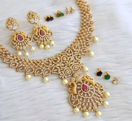 Matte finish cz peacock color changeable necklace set dj-43494