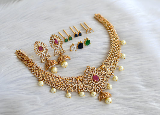 Matte finish cz peacock color changeable necklace set dj-43492