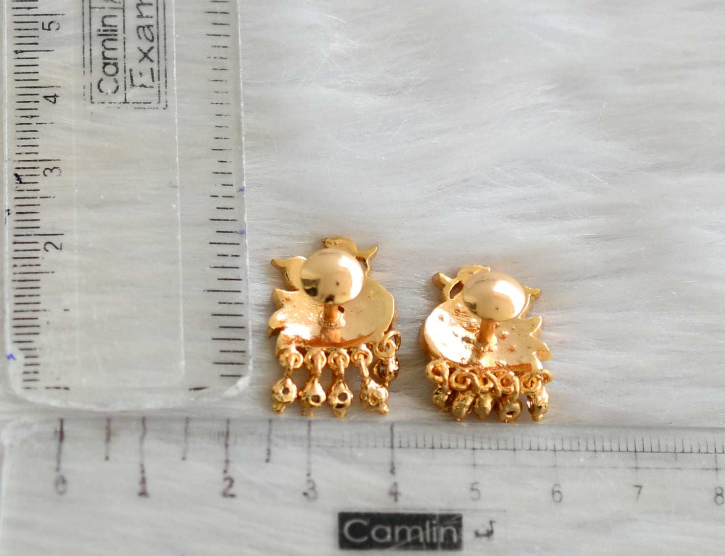 Gold tone ad ruby-white-green stone swan south Indian earrings dj-42195