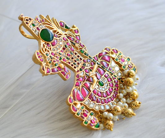 Gold tone pink-green-white kundan jadau kamakshi pandant dj-43501