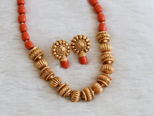 Matte finish coral beaded necklace set dj-50462