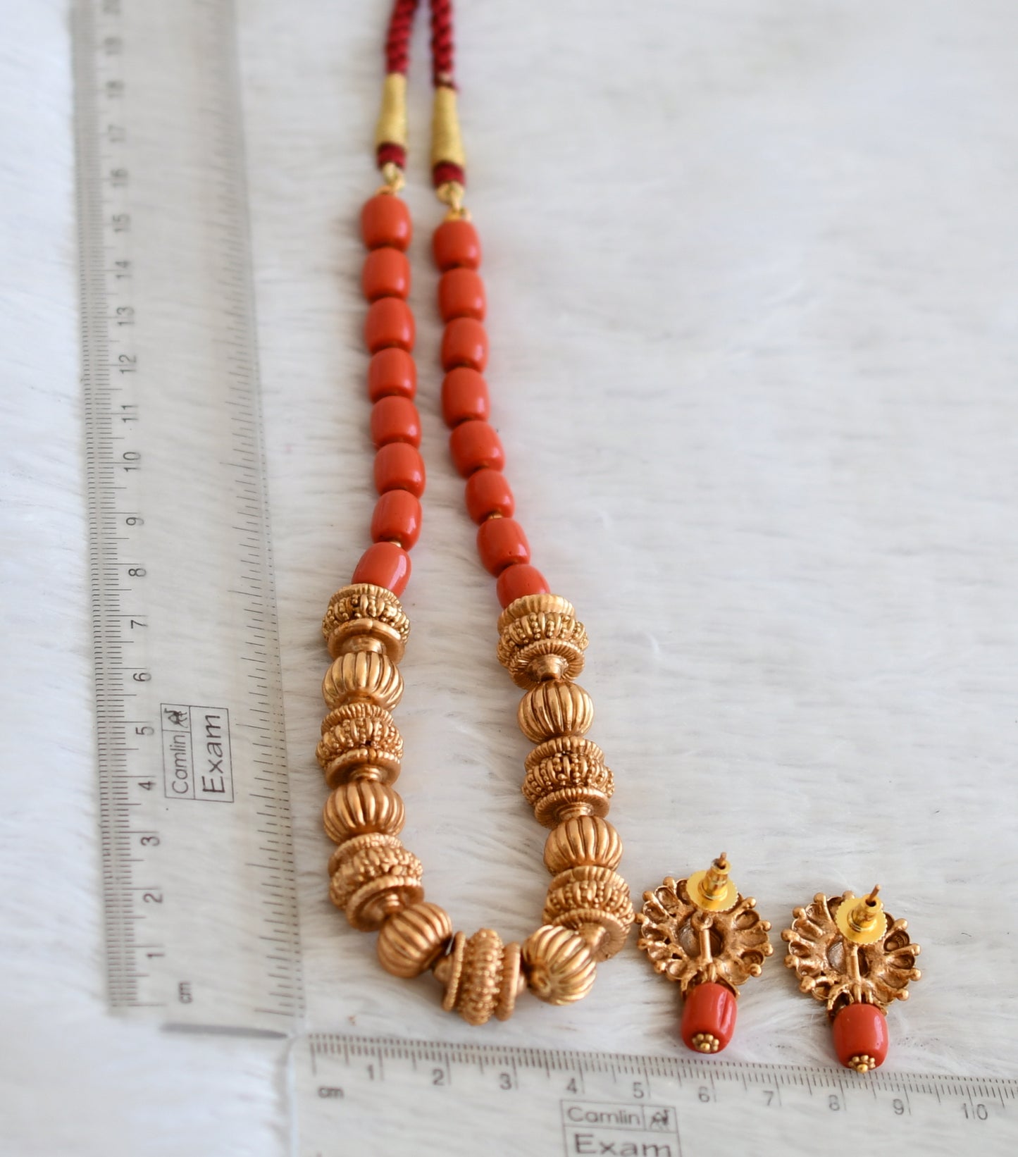 Matte finish coral beaded necklace set dj-50462