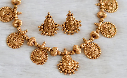 Matte finish lakshmi coin green dori necklace set dj-50464