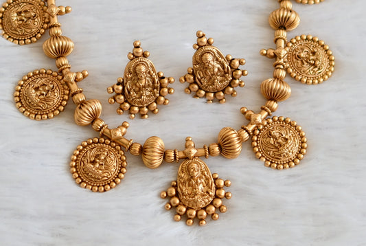 Matte finish lakshmi coin maroon dori necklace set dj-50465