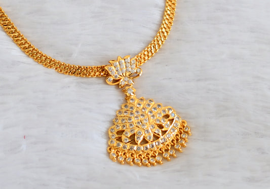 Gold tone south indian style AD white lotus attigai/necklace dj-50480