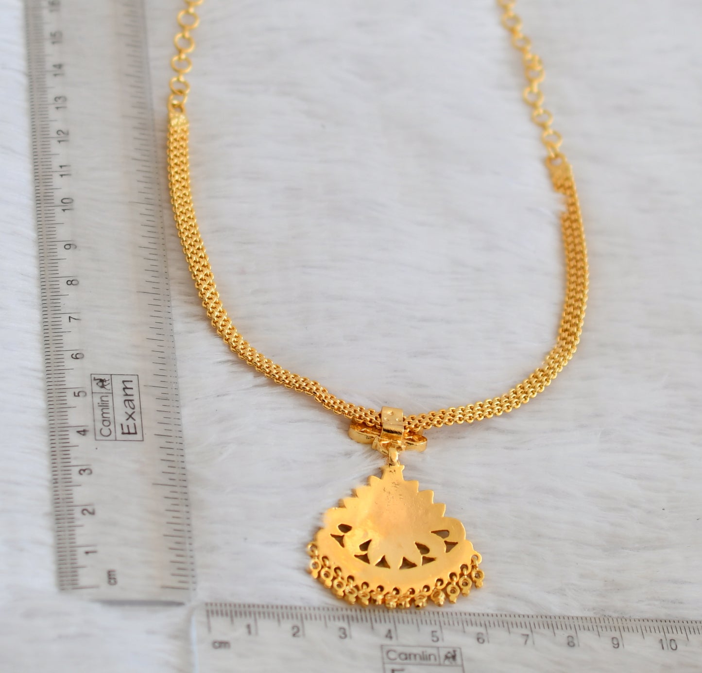 Gold tone south indian style AD pink-green-white lotus attigai/necklace dj-50479