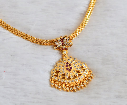Gold tone south indian style AD pink-white lotus attigai/necklace dj-50478