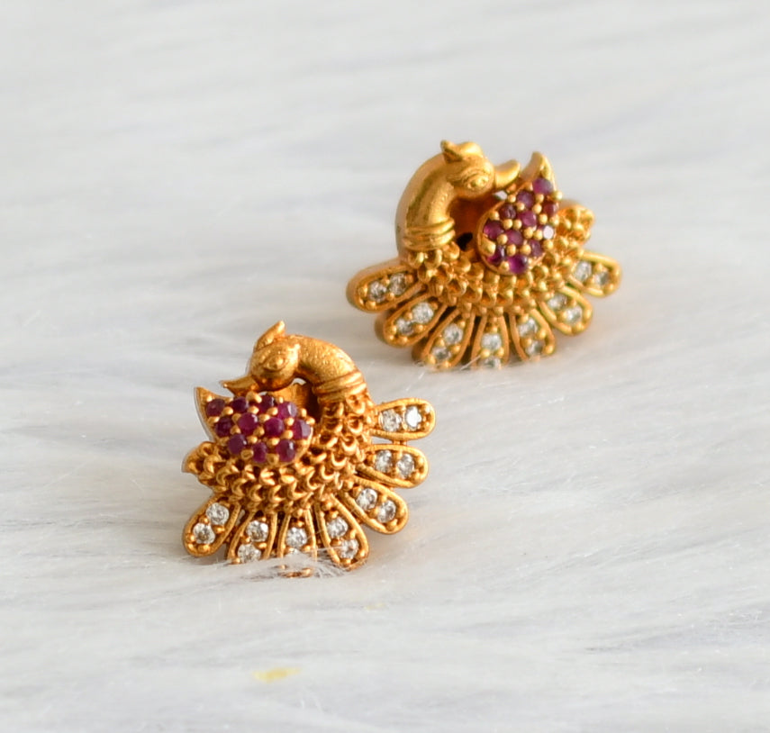 Matte finish ruby-white peacock stud/earrings dj-45076