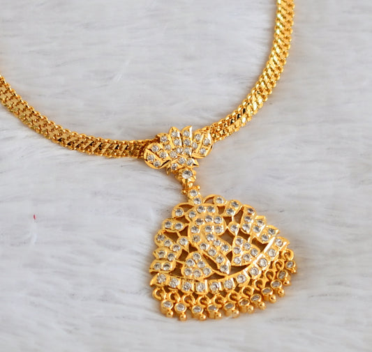 Gold tone south indian AD white shanku lotus attigai/necklace dj-50475