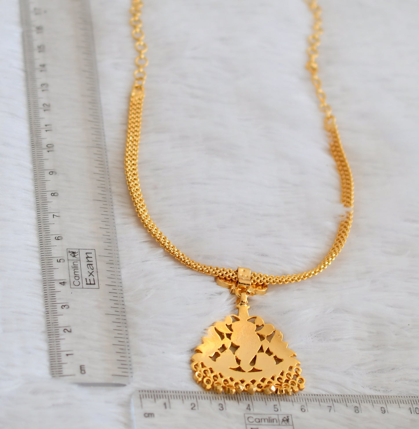 Gold tone south indian style AD pink-white shanku lotus attigai/necklace dj-50476
