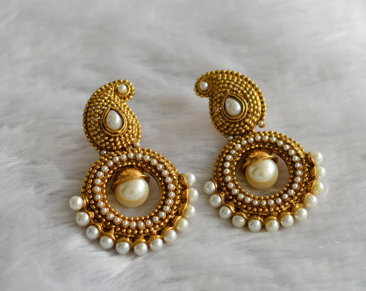 antique gold tone pearl mango earrings dj-46779