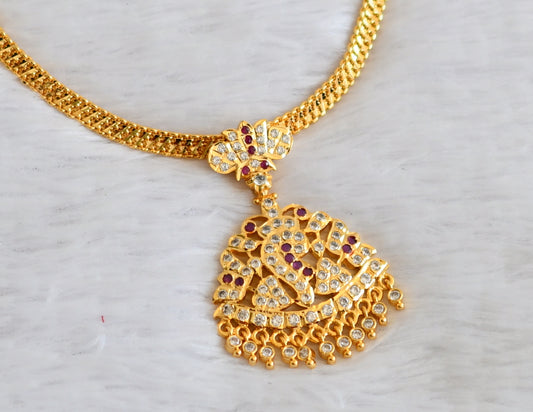 Gold tone south indian style AD pink-white shanku lotus attigai/necklace dj-50476