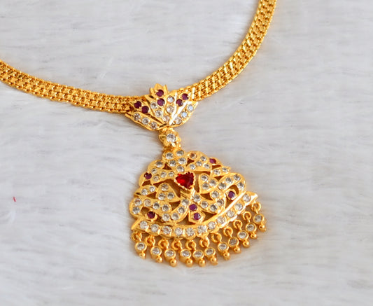 Gold tone south indian style AD ruby-white attigai/necklace dj-50473