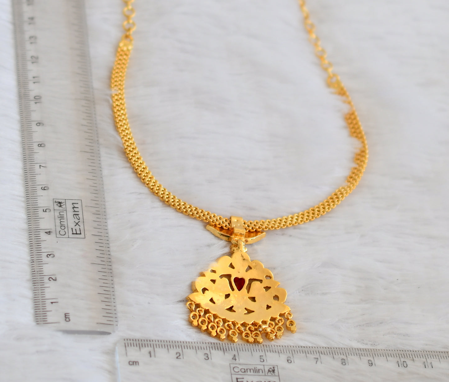 Gold tone south indian style AD ruby-white attigai/necklace dj-50473