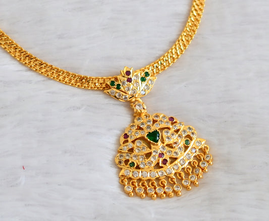 Gold tone south indian AD ruby-green-white attigai /necklace dj-50472