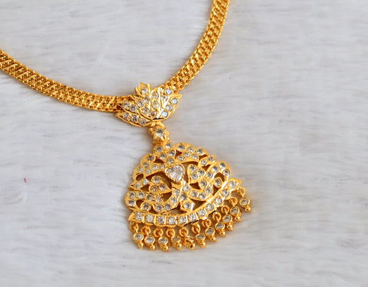 Gold tone south indian style AD white attigai/necklace dj-50474