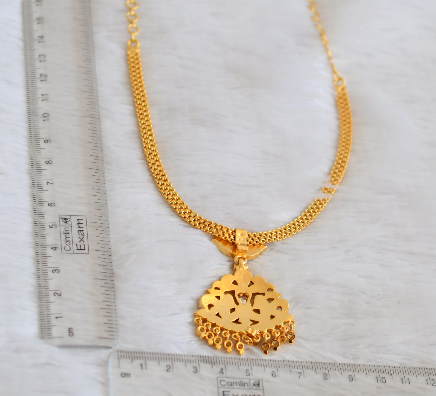 Gold tone south indian style AD white attigai/necklace dj-50474