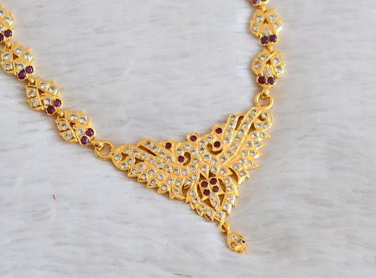 Gold tone south indian style AD pink-white peacock necklace dj-50481