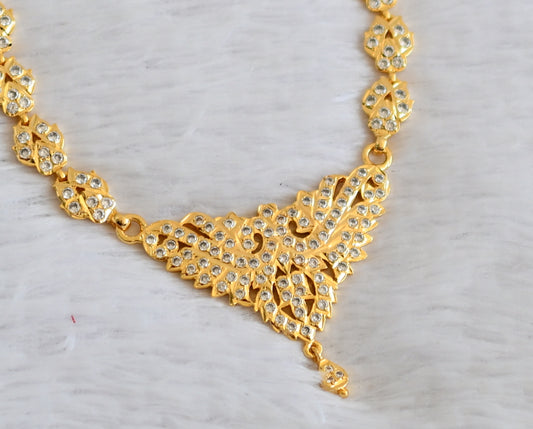 Gold tone south indian style AD white peacock necklace dj-50482