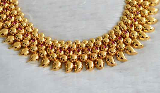 Gold tone pink stone mango necklace dj-34267