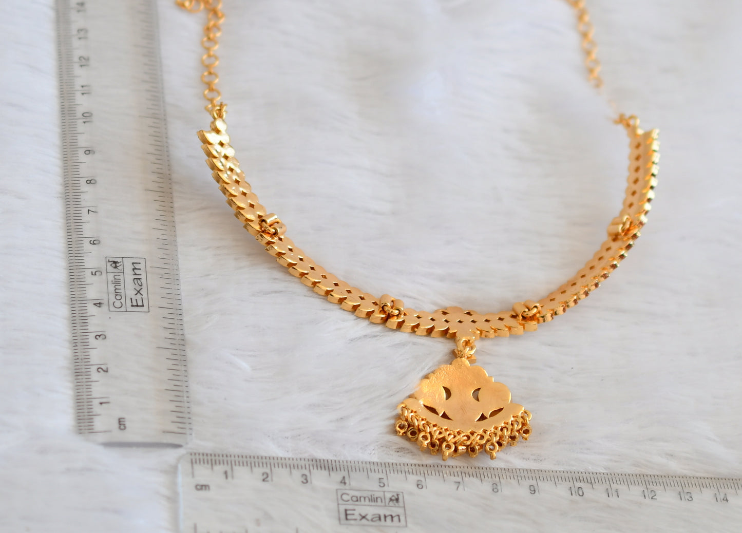 Gold tone ad pink-white south indian style mango necklace dj-50468