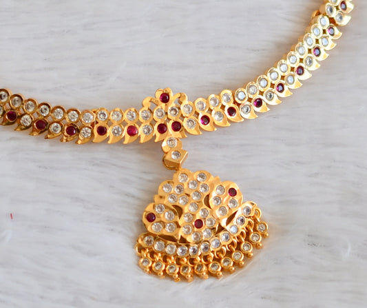 Gold tone ad pink-white south indian style mango necklace dj-50468