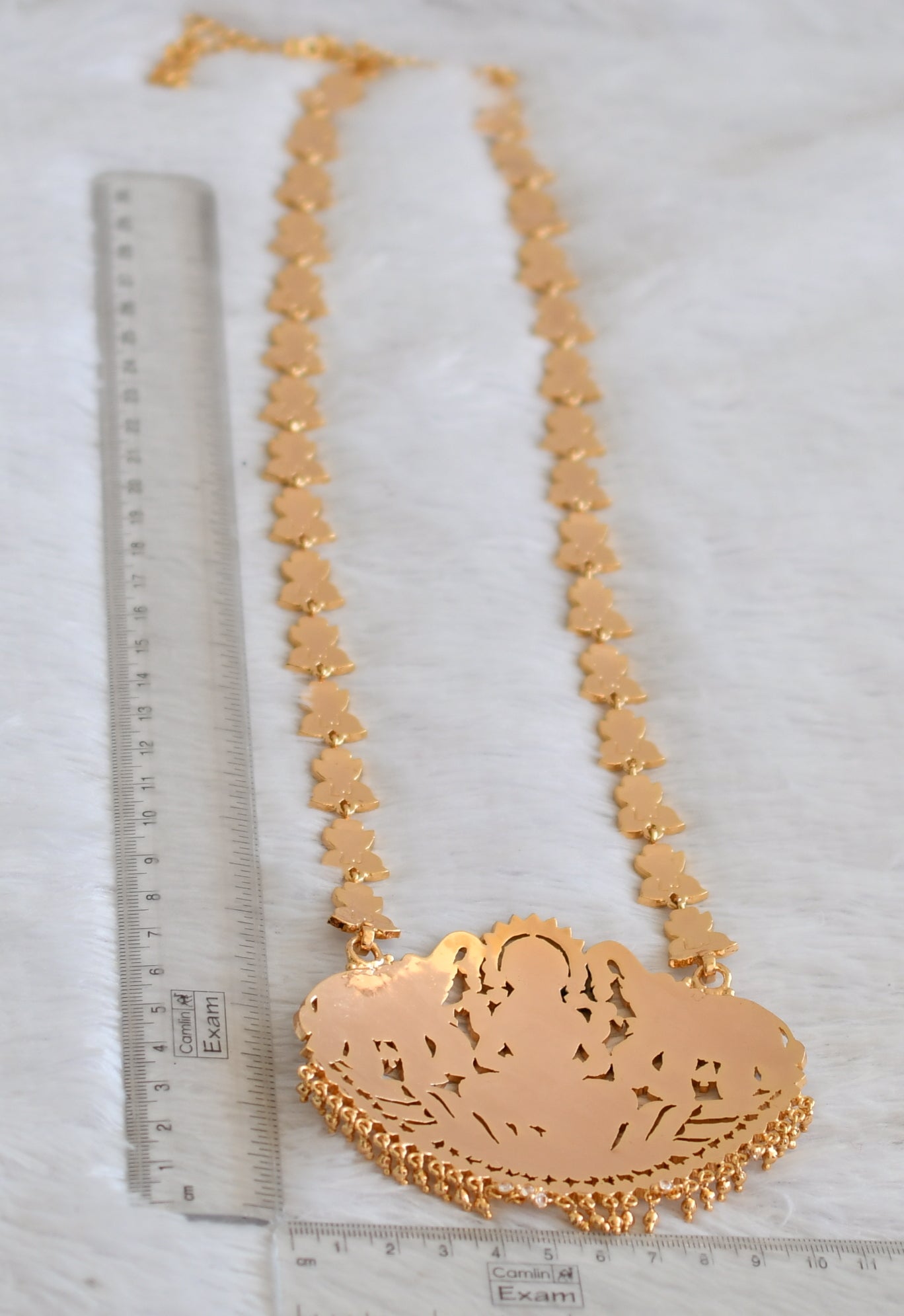 Gold tone south indian style grand AD pink-white gaja lakshmi haar dj-50493