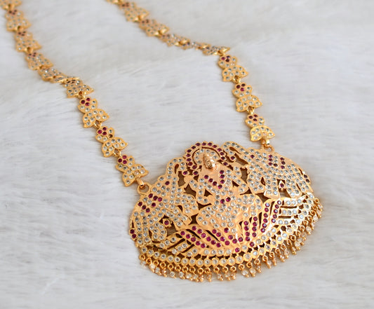 Gold tone south indian style grand AD pink-white gaja lakshmi haar dj-50493