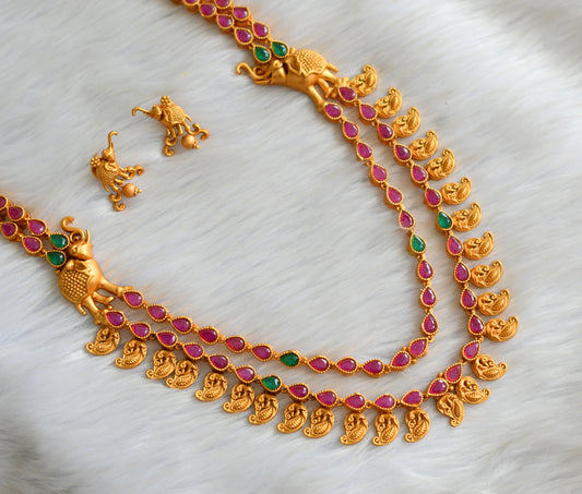 Matte finish ruby-emerald Elephant mugappu double layer short haar set dj-12351