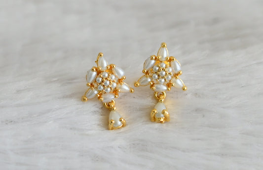 Gold tone pearl stone flower earrings dj-48555