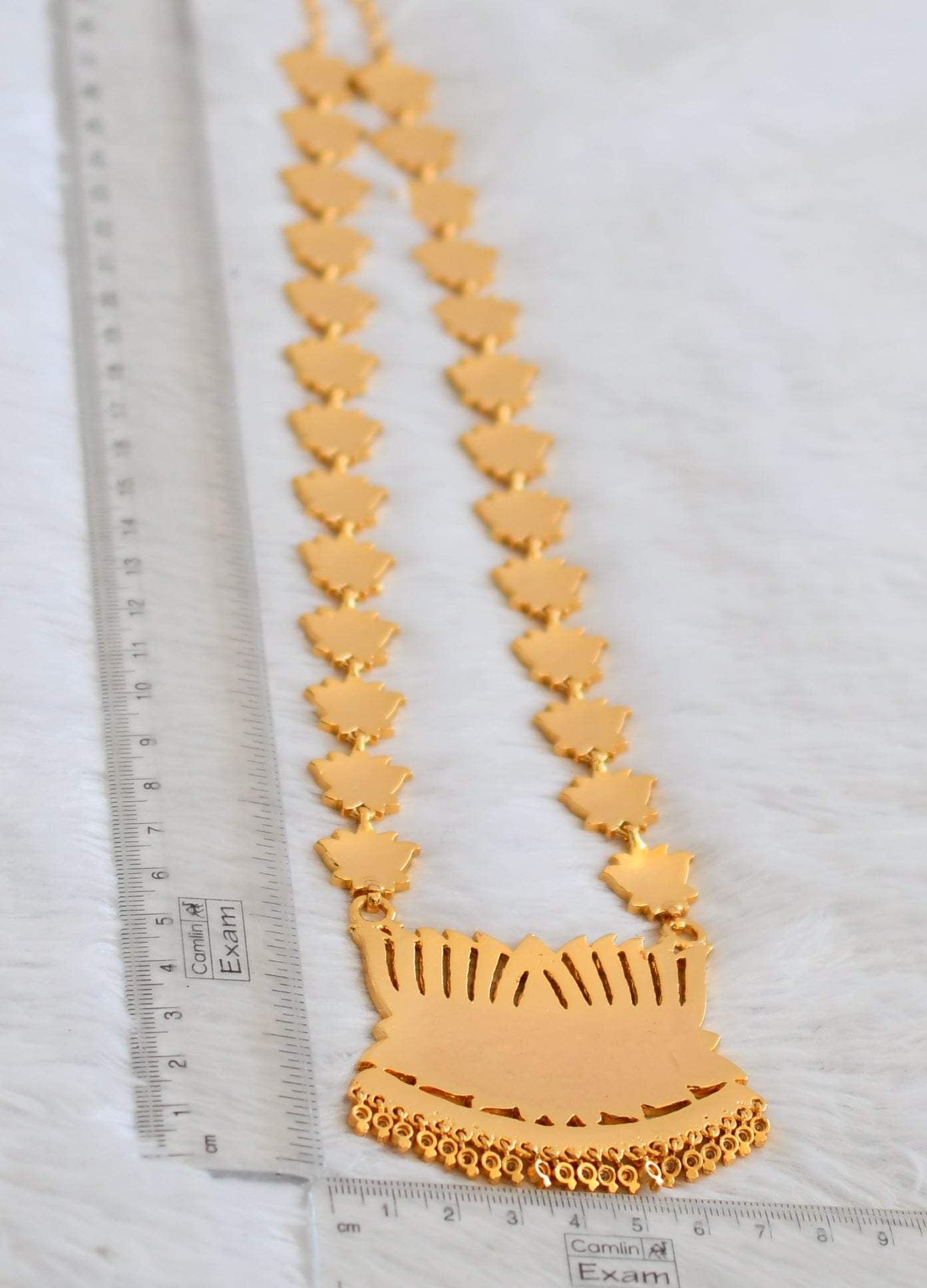 Gold tone south indian style AD ruby-white lotus haar dj-50489