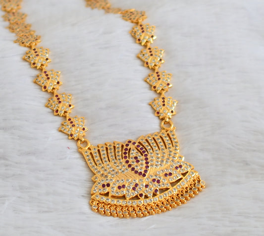 Gold tone south indian style AD ruby-white lotus haar dj-50489