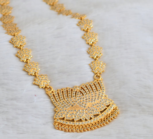 Gold tone south indian style AD white lotus haar dj-50491