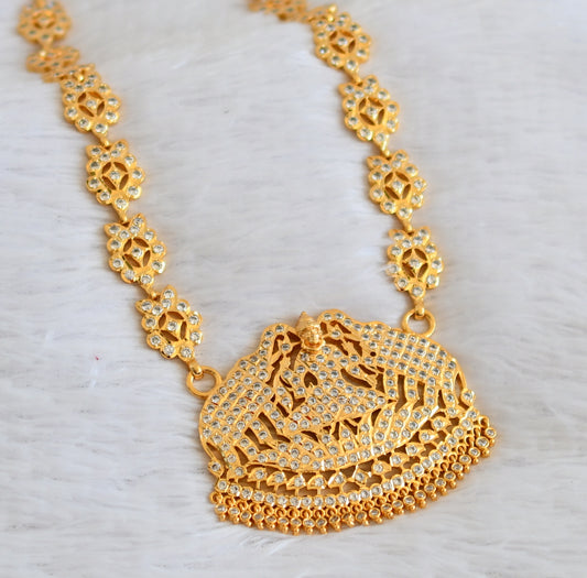 Gold tone south indian style AD white gaja lakshmi short haar dj-50488