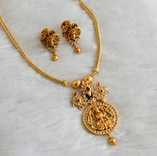 Matte finish ruby-green-white Lakshmi-Thirumal necklace set dj-46805