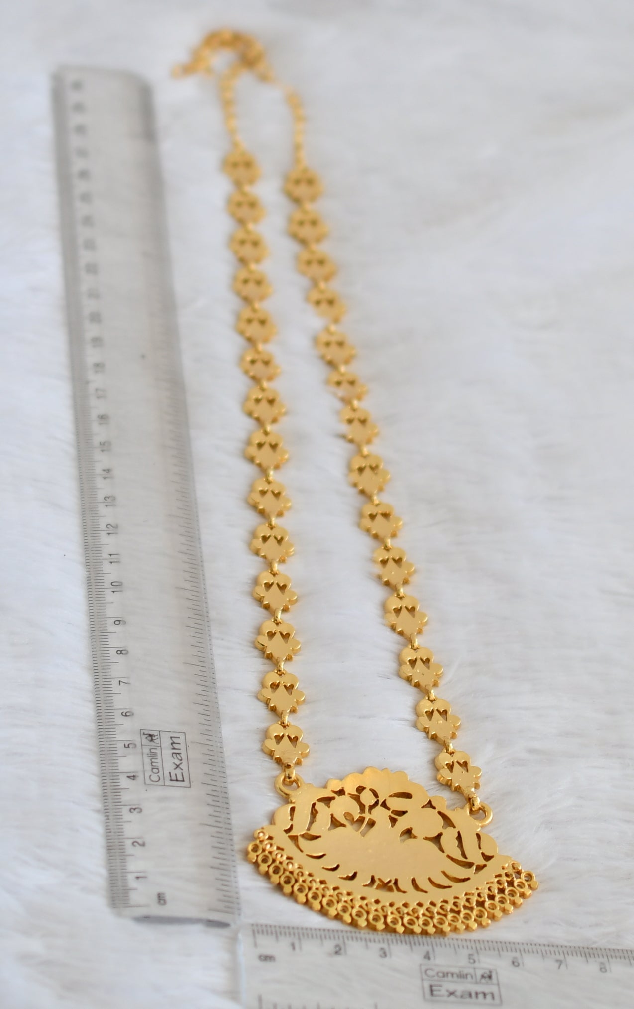 Gold tone south indian style AD pink-white peacock short haar dj-50485