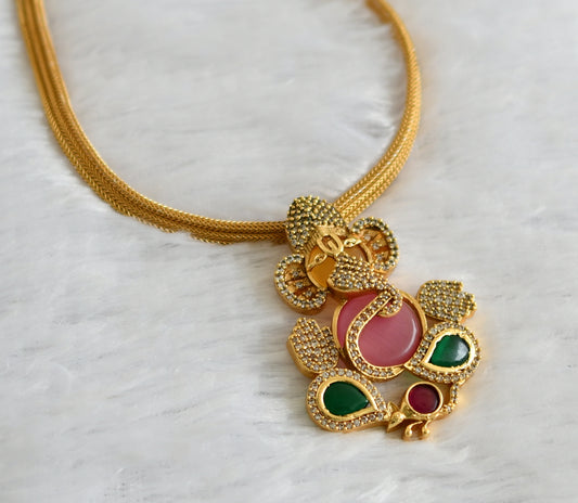 Matte finish cz yellow-baby pink-green-kemp ganesha necklace set dj-46801