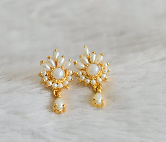 Gold tone pearl stone earrings dj-48570