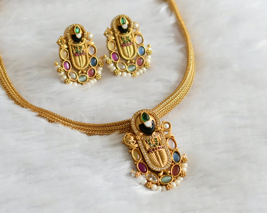 Matte finish navarathna sri Thirumal necklace set dj-46802