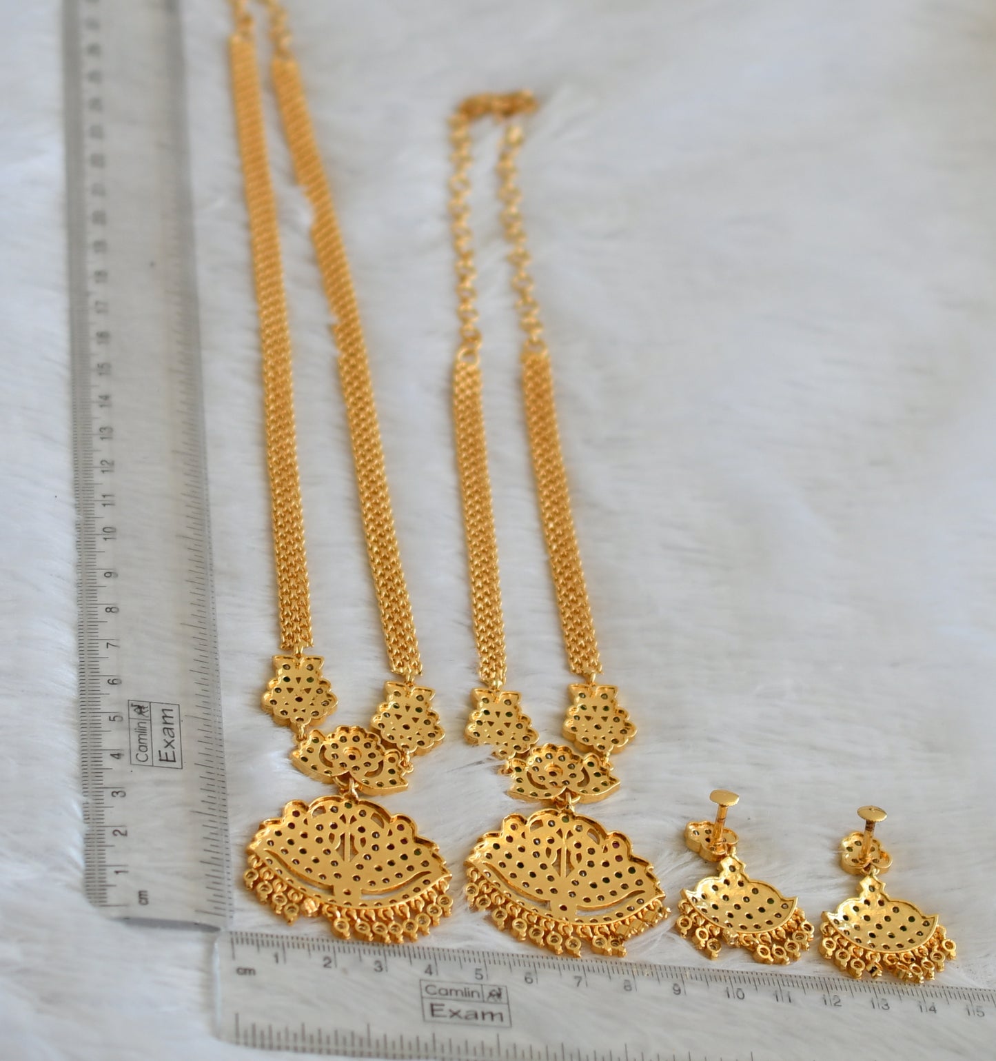 Gold tone south indian style AD pink-green-white swan combo set dj-50496